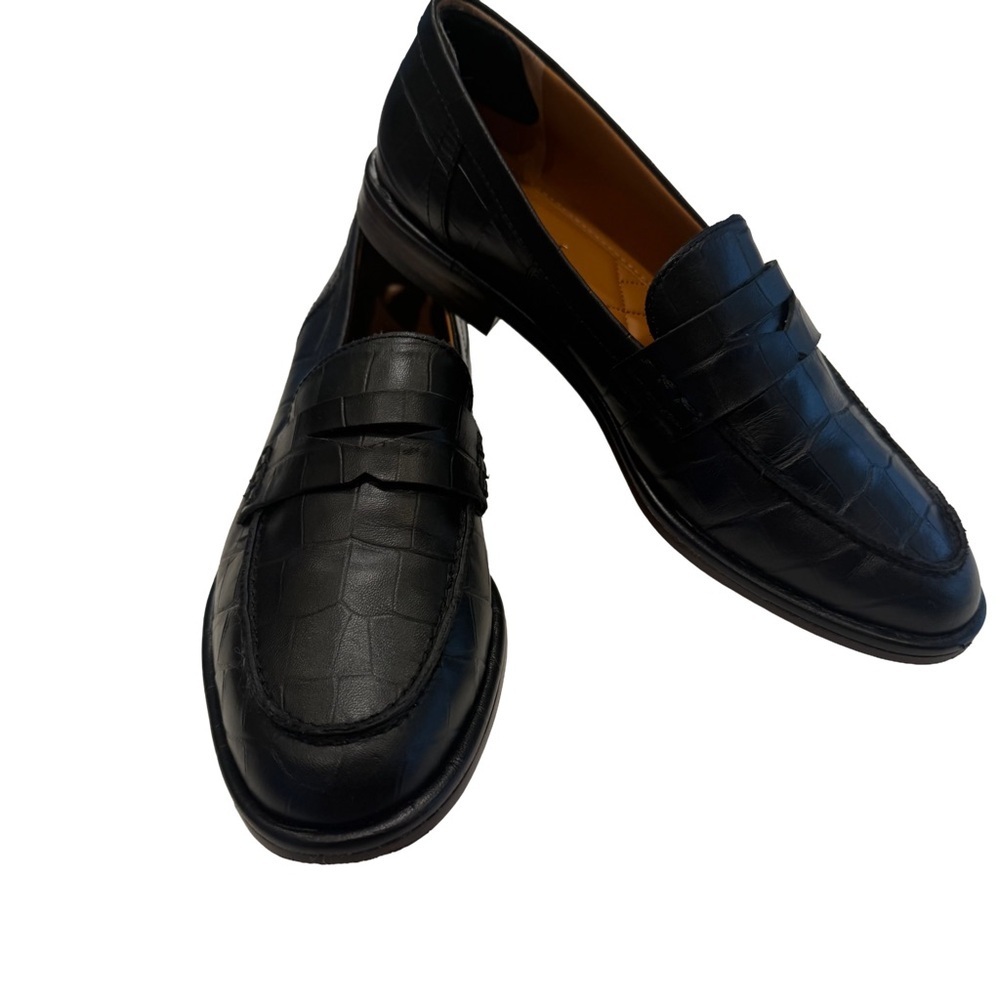 J. McLaughlin Women’s Concetta Black Leather Loafers in Embossed Croc Sz 7 EUC - Picture 2 of 13